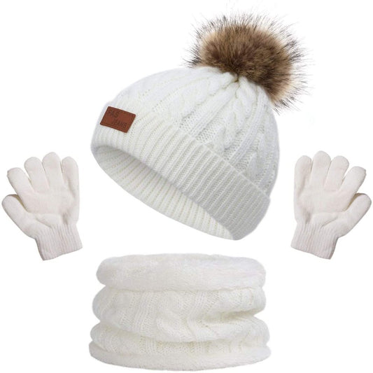 3Pcs Kids Toddler Winter Beanie Hat Scarf Gloves Set for Boys Girls Age 2-6, Warm Fleece Lining Hat Beanie Sets