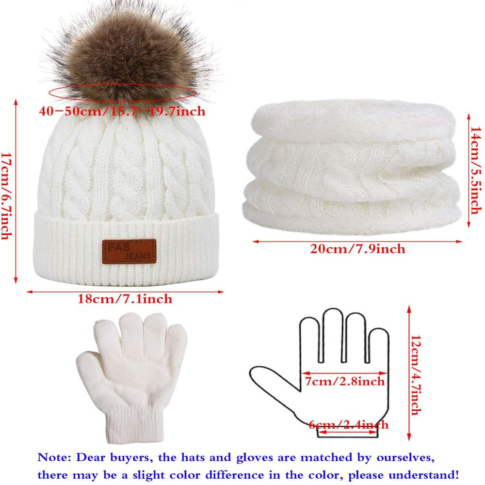 3Pcs Kids Toddler Winter Beanie Hat Scarf Gloves Set for Boys Girls Age 2-6, Warm Fleece Lining Hat Beanie Sets